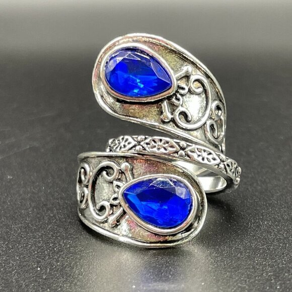 Boho and Bling Faux Sapphire Spoon Ring (dark blue) #1333 - Picture 2 of 12